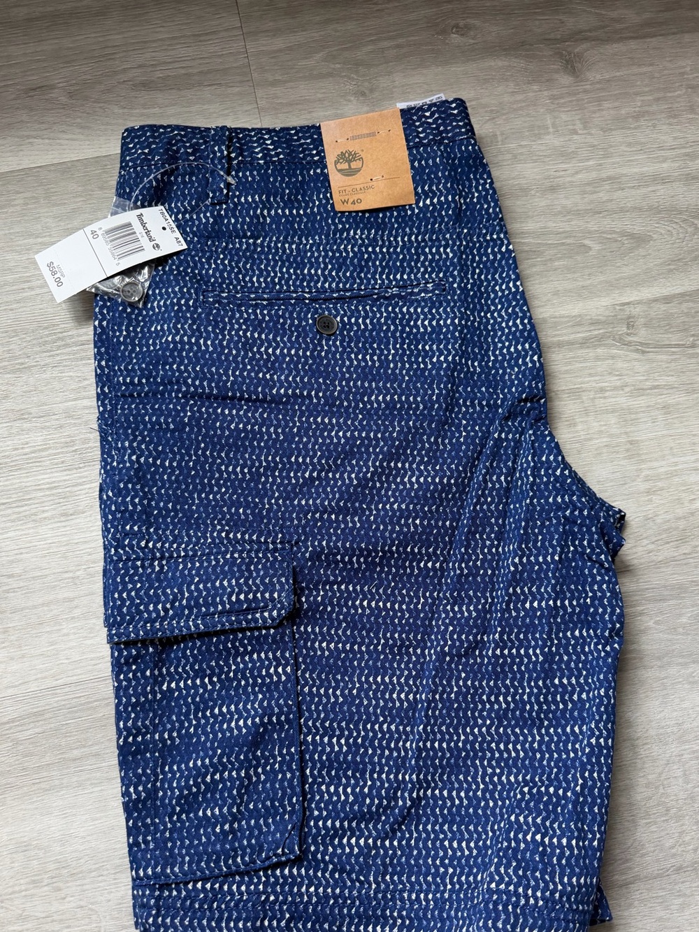 NWT Timberland Men's Blue Patterned Cargo Pants Size 40